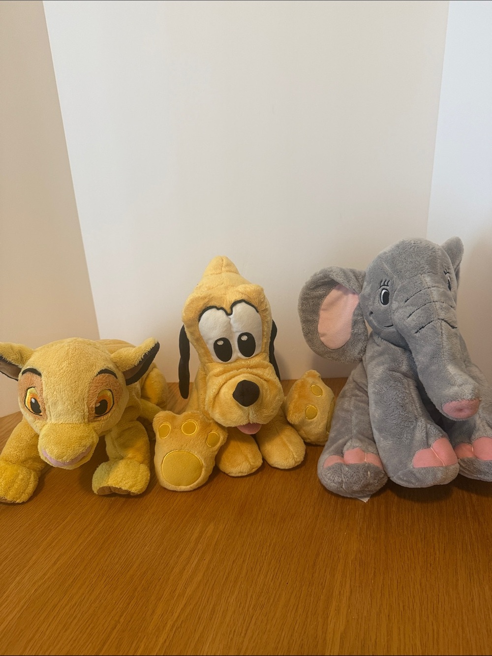 Disney Simba, Yellow Pluto Dog & Gray Teddy Mountain Elephant Plush Trio